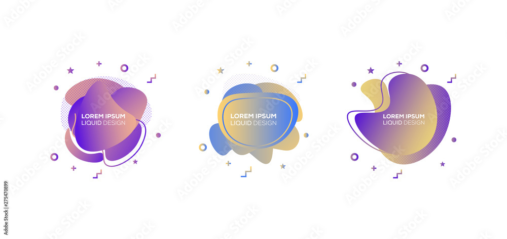 Poster set of liquid color abstract geometric shapes. fluid gradient elements for minimal banner, logo, soc