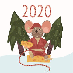 Cartoon Christmas vector mouse.