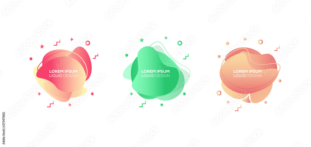 Poster set of liquid color abstract geometric shapes. fluid gradient elements for minimal banner, logo, soc