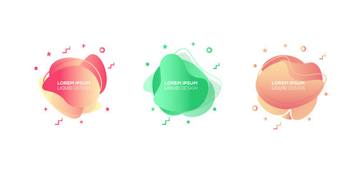 Fototapeta premium Set of liquid color abstract geometric shapes. Fluid gradient elements for minimal banner, logo, social post. Futuristic trendy dynamic elements. Abstract background. 