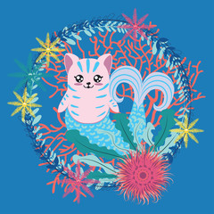 Obraz premium Mermaid cat with seaweed