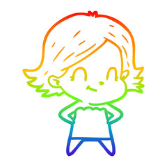 Obraz premium rainbow gradient line drawing cartoon friendly girl