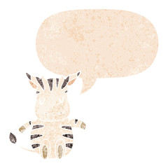 cartoon zebra and speech bubble in retro textured style