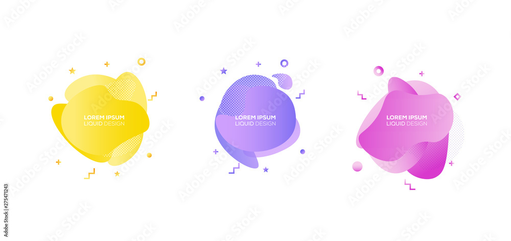 Poster set of liquid color abstract geometric shapes. fluid gradient elements for minimal banner, logo, soc