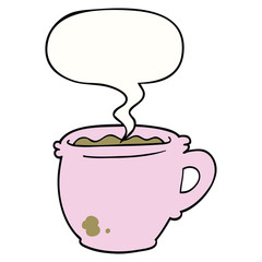 cartoon hot cup of coffee and speech bubble