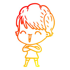 warm gradient line drawing cartoon laughing woman