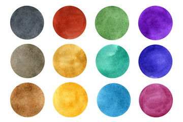 Watercolor circles set on white background. Circle paint.