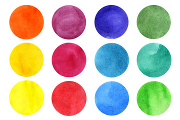 Watercolor circles set on white background. Circle paint.