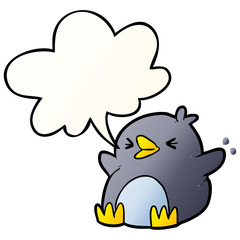 cartoon penguin and speech bubble in smooth gradient style