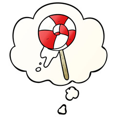 cartoon lollipop and thought bubble in smooth gradient style
