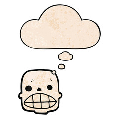cartoon skull and thought bubble in grunge texture pattern style