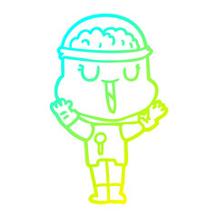cold gradient line drawing happy cartoon robot