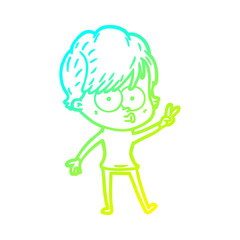 cold gradient line drawing cartoon woman