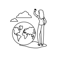 Isolated planet and avatar woman design