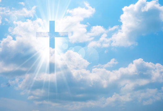 Christian cross appears bright in the sky