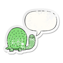cute cartoon turtle and speech bubble distressed sticker