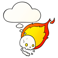 spooky cartoon flaming skull and thought bubble in smooth gradient style