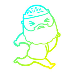 cold gradient line drawing cartoon man with beard