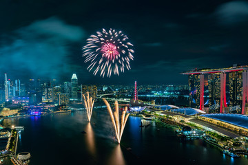 Singapore national day fireworks celebration at Marina Bay cityscape