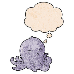 cartoon octopus and thought bubble in grunge texture pattern style