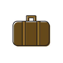 Line art vector illustration of vintage old fashioned leather suitcase travel trunk with straps. Offset effect coloring. Brown beige color palette. Icon logo sticker . Traveling accessories concept