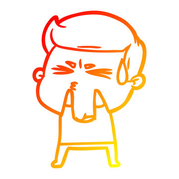 recommend clip art: warm gradient line drawing cartoon man sweating