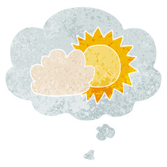 cartoon weather and thought bubble in retro textured style