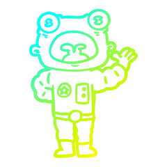 cold gradient line drawing cartoon weird alien waving