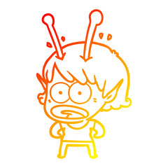 warm gradient line drawing cartoon shocked alien girl