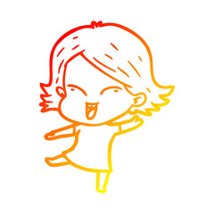 warm gradient line drawing happy cartoon girl