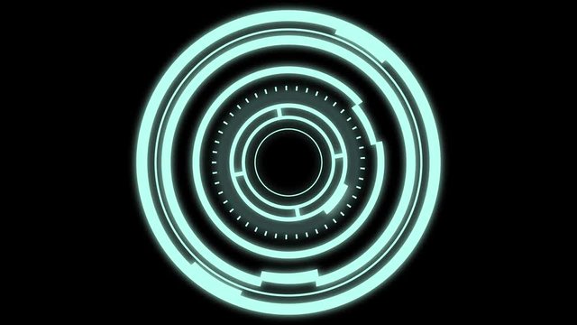 2D motion animation of technical circles on a black background