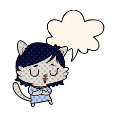 cartoon cat girl and speech bubble in comic book style