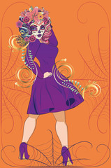 Sugar skull witch woman