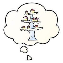 cartoon cake stand and thought bubble in smooth gradient style