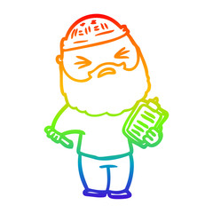 rainbow gradient line drawing cartoon man with beard