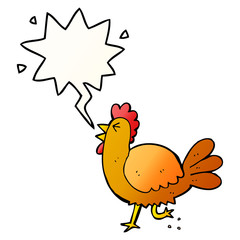 cartoon rooster and speech bubble in smooth gradient style