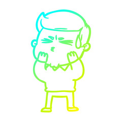 cold gradient line drawing cartoon man sweating