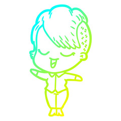 cold gradient line drawing happy cartoon girl