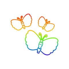 rainbow gradient line drawing cartoon butterflies