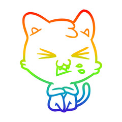 rainbow gradient line drawing cartoon cat hissing