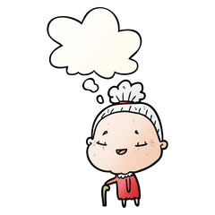 cartoon old lady and thought bubble in smooth gradient style