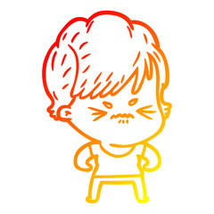 warm gradient line drawing cartoon frustrated woman