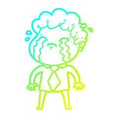 cold gradient line drawing cartoon man crying