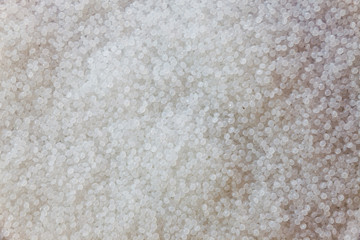 Close-up of plastic polymer granules. hand hold Polymer pellets. polymer plastic. compound polymer.