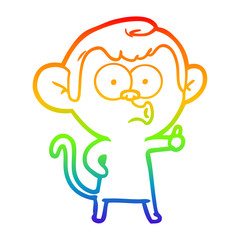 rainbow gradient line drawing cartoon hooting monkey