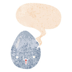 cartoon egg and speech bubble in retro textured style