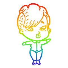 rainbow gradient line drawing cartoon surprised girl