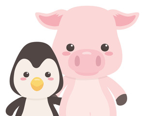 Penguin and pig cartoon design