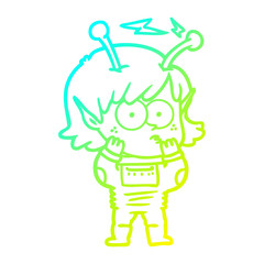 cold gradient line drawing cartoon alien girl