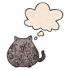cartoon cat and thought bubble in grunge texture pattern style